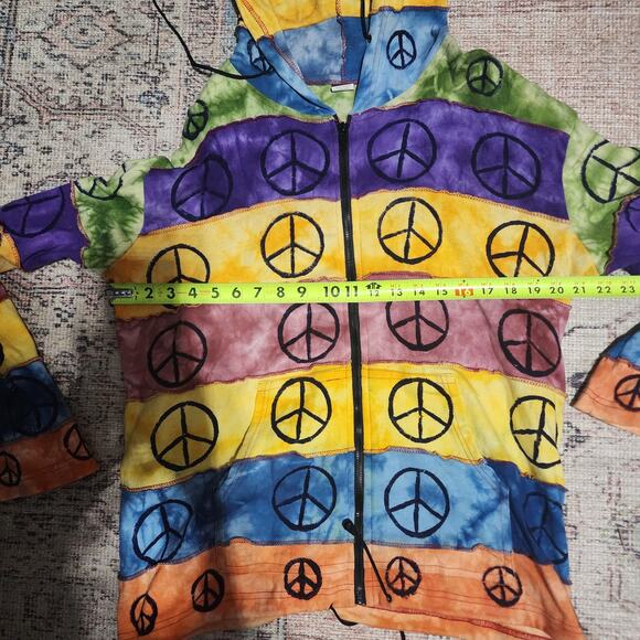 Hippie Peace Sign Hoodie XXL Tie Dye Striped Exposed Seam Zip Up Multi Jacket - Picture 8 of 8